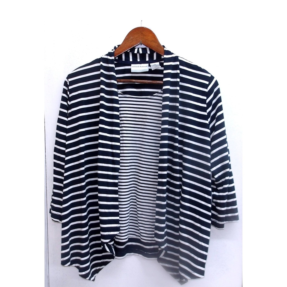 Alfred Dunner Petite Navy White Striped Knit Pullover Size PM / #1185